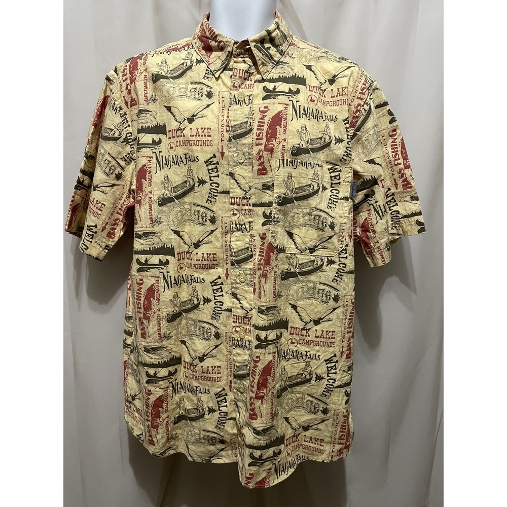 Woolrich Sports Shirt Mens Medium Button Down Collar Short Sleeve Cotton Fishing